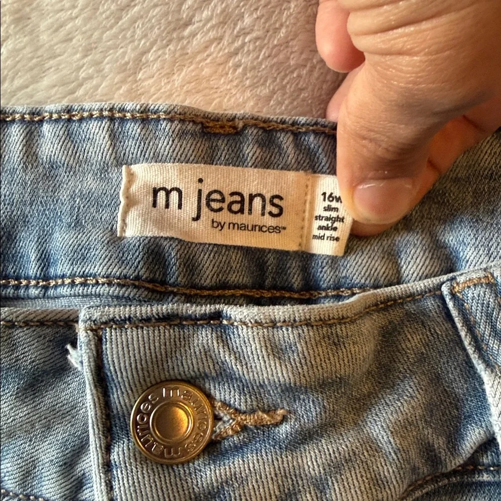 m jeans by maurices Jeans Slim Straight Ankle Mid Rise Distressed Size 16W - Picture 3 of 15